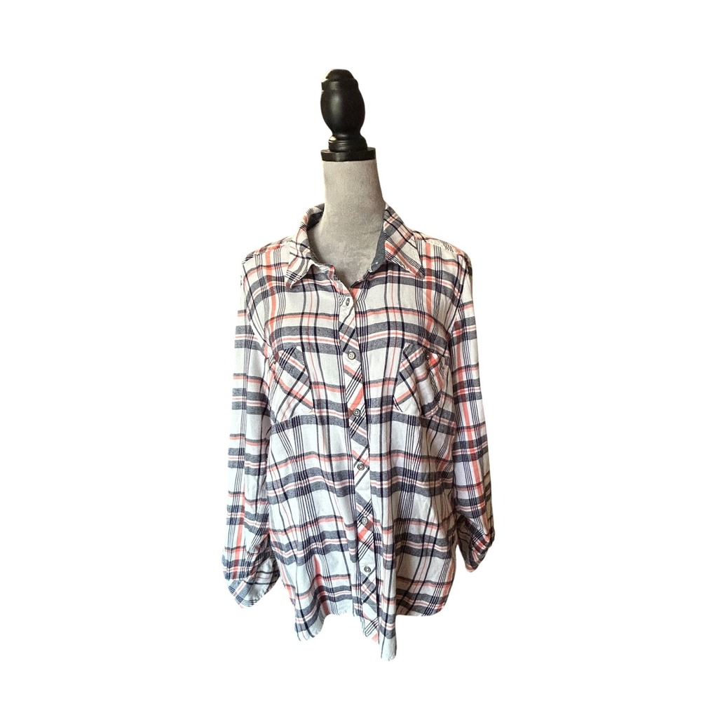 Natural Reflections Women's XL Plaid Flannel Shirt Long Sleeve Button Up‎ Top